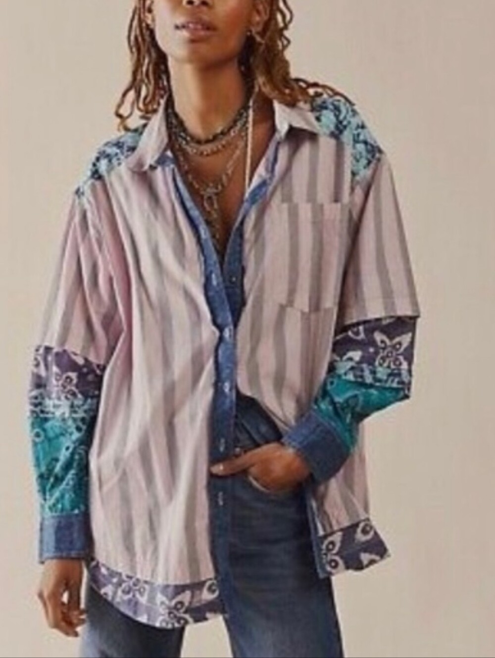 NWOT,"WILD DUNES KANTHA STRIPED DOWN 100%COTTON TOP" BY WE THE FREE - Picture 17 of 17